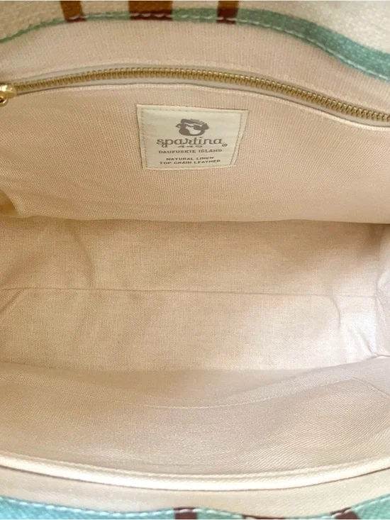 Spartina 449 Charlie Plaid Print Linen & Leather Trimmed Tote Bag - Picture 6 of 11